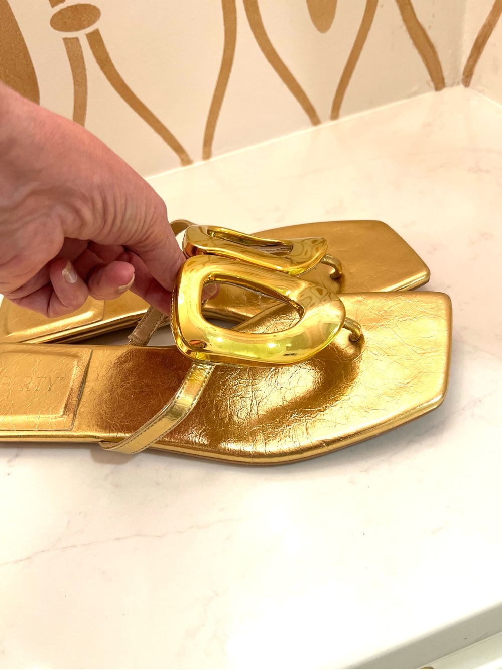 Gold Metallic Square-Toe Slide Sandals - Picture 4 of 6